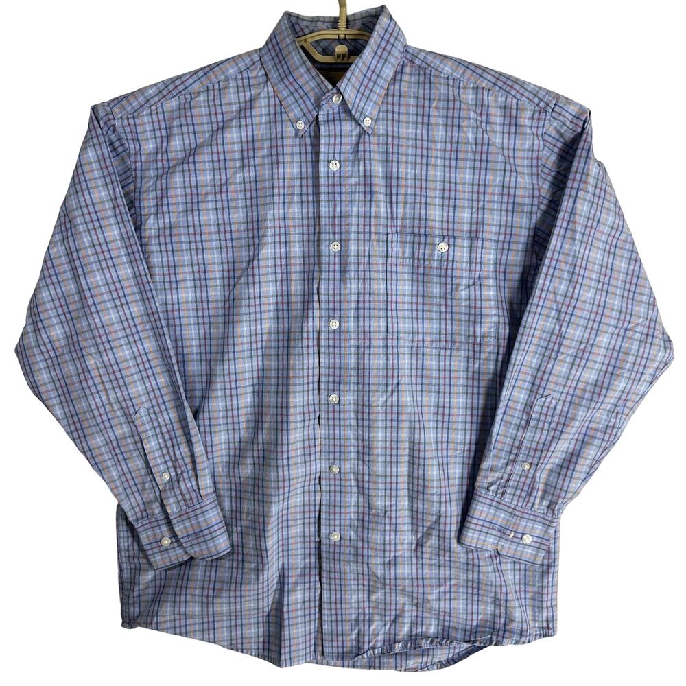 Wrangler Button Up Shirt Mens Size M Blue Red Yellow Plaid Long Sleeve Cotton - Picture 2 of 7